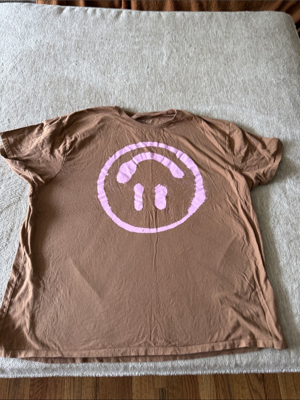 Brown Graphic Tee with Pink Smiley Logo